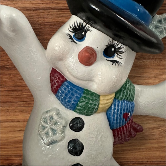 Pair of Ceramic Hand Painted Christmas Snow People Holiday Decor. Super Cute! - Picture 11 of 12